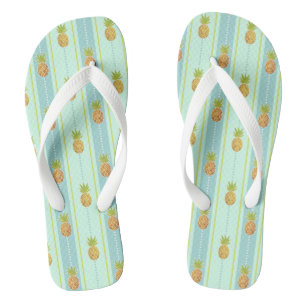 Adorable Glitter Tropical Pineapple with Stripes Flip Flops