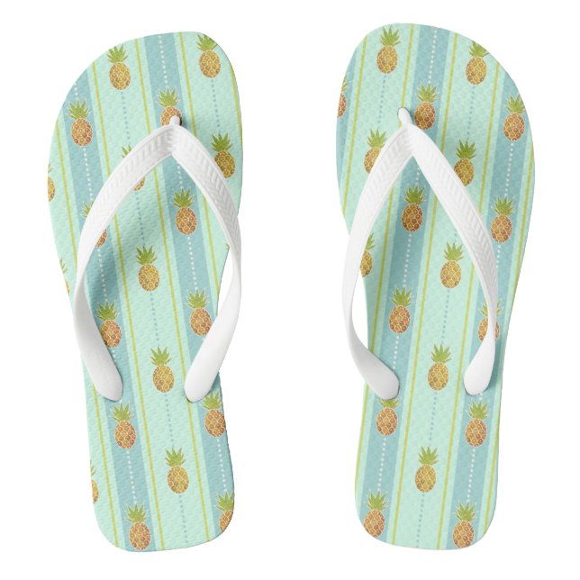 Adorable Glitter Tropical Pineapple with Stripes Flip Flops (Footbed)