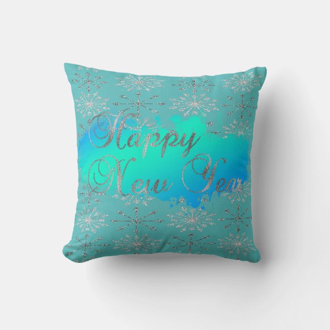 Adorable Glittery Silver Snowflakes Cushion (Front)