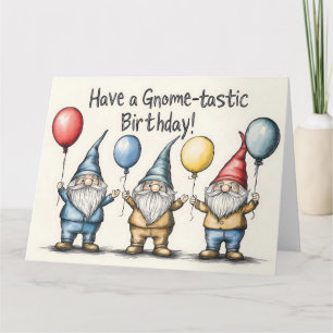 Adorable Gnome Birthday Illustration with Balloons Card