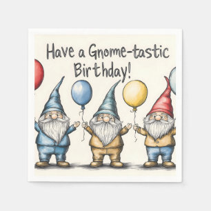 Adorable Gnome Birthday Illustration with Balloons Napkin