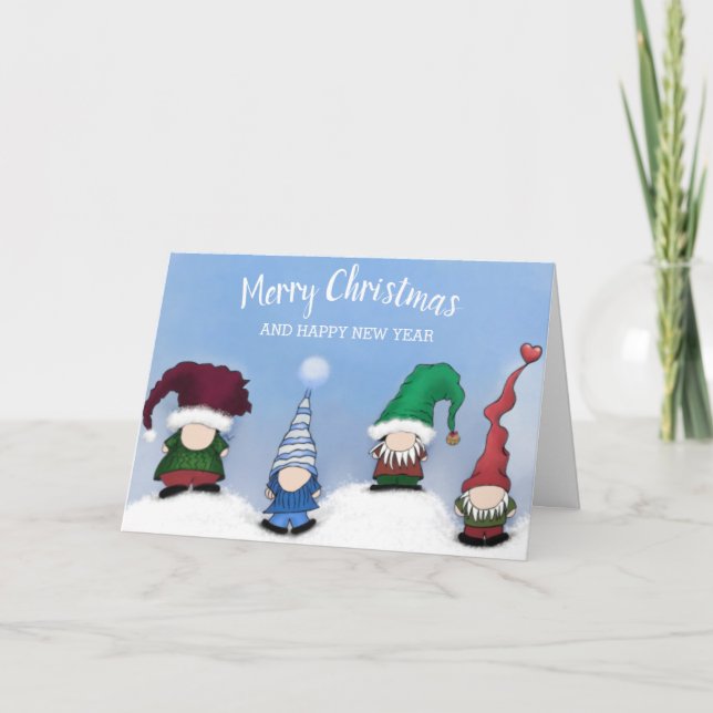 Adorable Gnome Posse Holiday Card (Front)