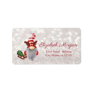 Adorable Gnome Sleigh Glittery Bokeh  Label