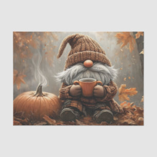 Adorable Gnome with Hot Cocoa next to a pumpkin Tissue Paper