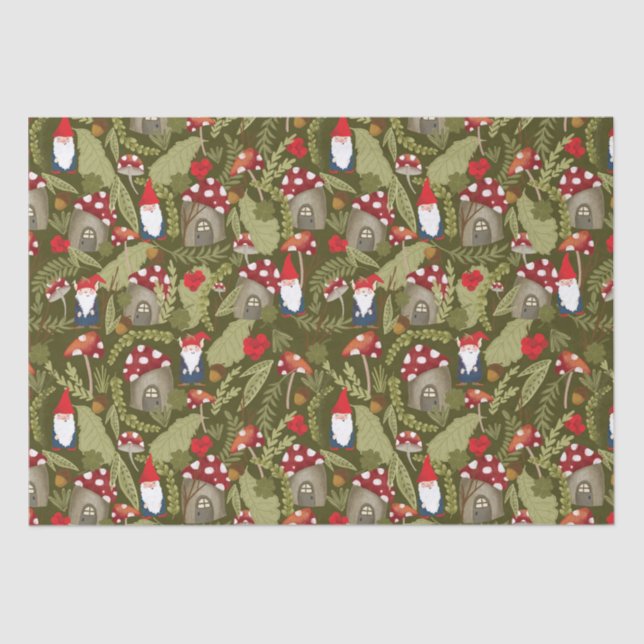 Adorable Gnomes and Mushrooms Tissue Paper (Front)