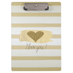 Adorable Gold Glitter Hearts Stripes-I Love You Clipboard