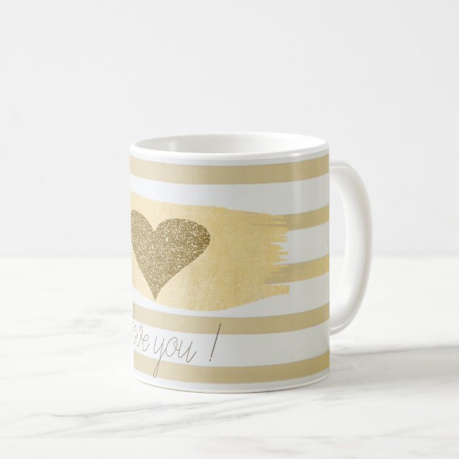 Adorable Gold Glitter Hearts Stripes-I Love You   Coffee Mug (Front Right)