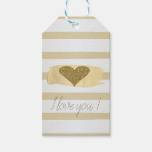 Adorable Gold Glitter Hearts Stripes-I Love You Gift Tags