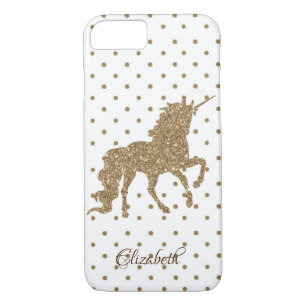 Adorable Gold Glitter Unicorn, Polka Dots iPhone 8/7 Case