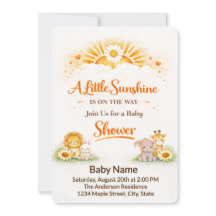 Adorable Gold Watercolor Daisy Sun Safari Invite