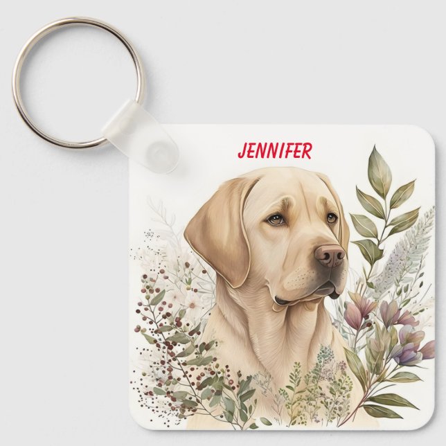 Adorable Golden Labrador Dog Key Ring (Front)