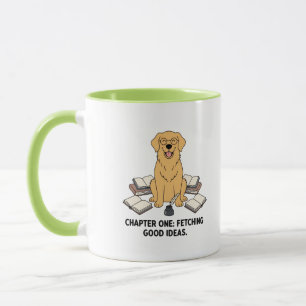 Adorable Golden Retriever Author Cartoon Design Mug