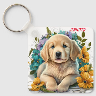 Adorable Golden Retriever Puppy Dog Key Ring