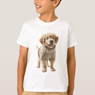 Adorable Golden Retriever Puppy in Beige Knit T-Shirt