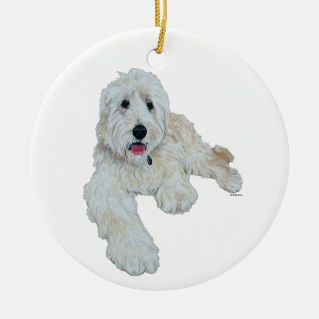 Adorable Goldendoodle Ceramic Tree Decoration (Front)