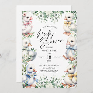 Adorable Goose Greenery Baby Shower Invitation