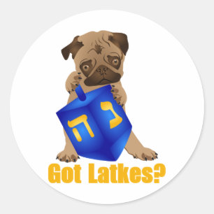 Adorable Got Latkes? Hankukkah Pug Puppy & Dreidel Classic Round Sticker
