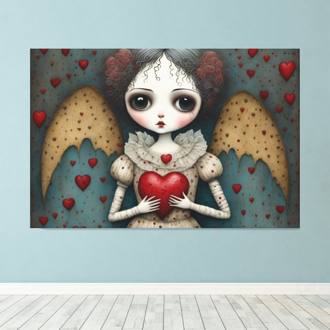 Adorable Gothic Valentine Doll Canvas Print (Insitu(Wood Floor))