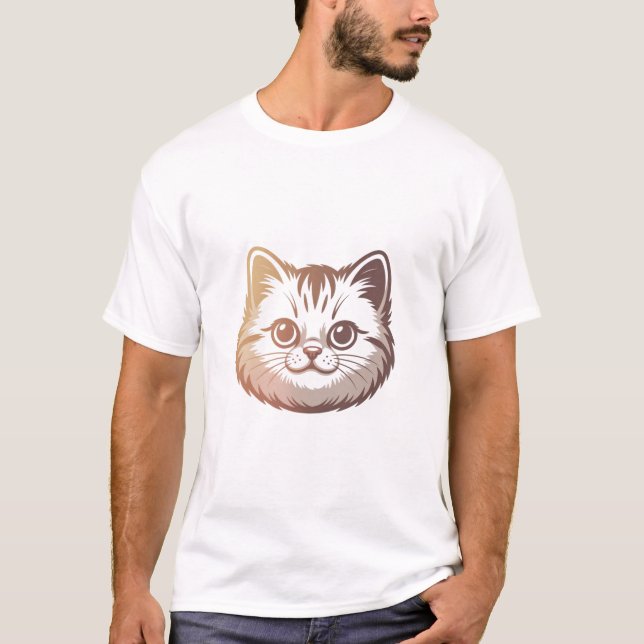 Adorable Gradient Tabby Kitten Cat Face Head  T-Shirt (Front)