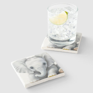 Adorable Gray Baby Elephant  Stone Coaster