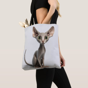 ADORABLE GRAY HAIRLESS SPHYNX CAT TOTE BAG