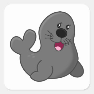ADORABLE GRAY SEAL CARTOON HAPPY ANIMALS SEA CREAT
