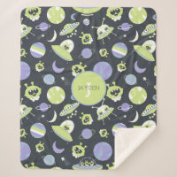 Adorable Green Aliens Space Ships UFO Kids