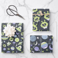 Adorable Green Aliens Space Ships UFO Kids