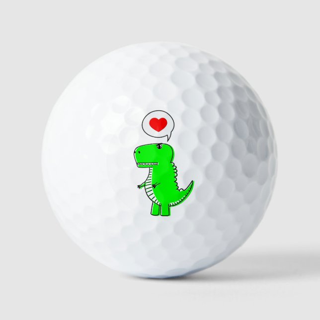 Adorable Green Cartoon T-Rex Dinosaur Golf Balls (Front)