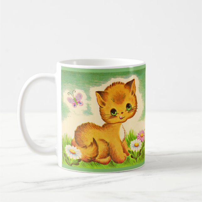 adorable green-eyed kitten print coffee mug (Left)