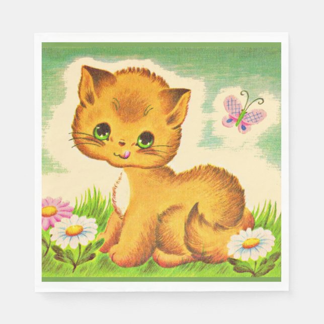 adorable green-eyed kitten print napkin (Front)