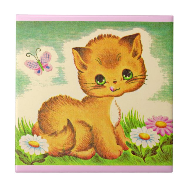 adorable green-eyed kitten tile (Front)
