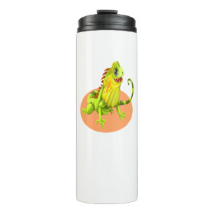 Adorable green happy nature iguana lizard thermal tumbler