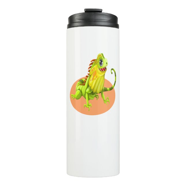 Adorable green happy nature iguana lizard thermal tumbler (Front)