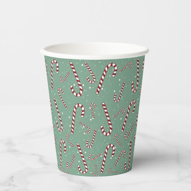 Adorable green pattern candy cane cute red Xmas Paper Cups (Front)