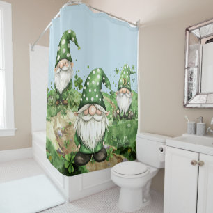 Adorable Green St. Patrick's Day Gnomes Shower Curtain