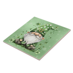 Adorable Green St. Patrick's Day Gnomes Tile