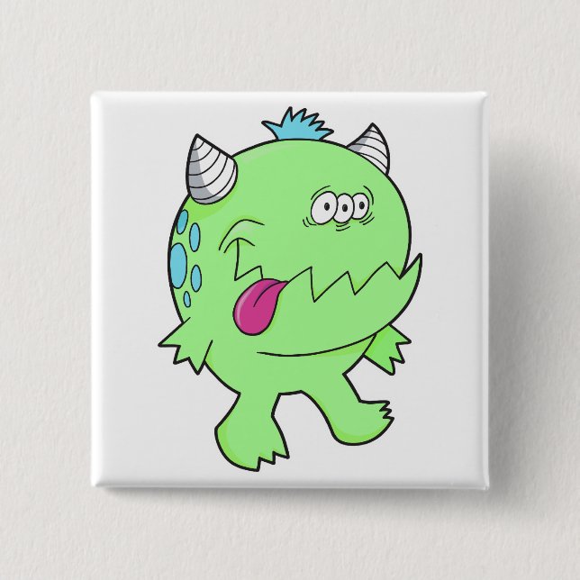 adorable green tongue chomper monster 15 cm square badge (Front)