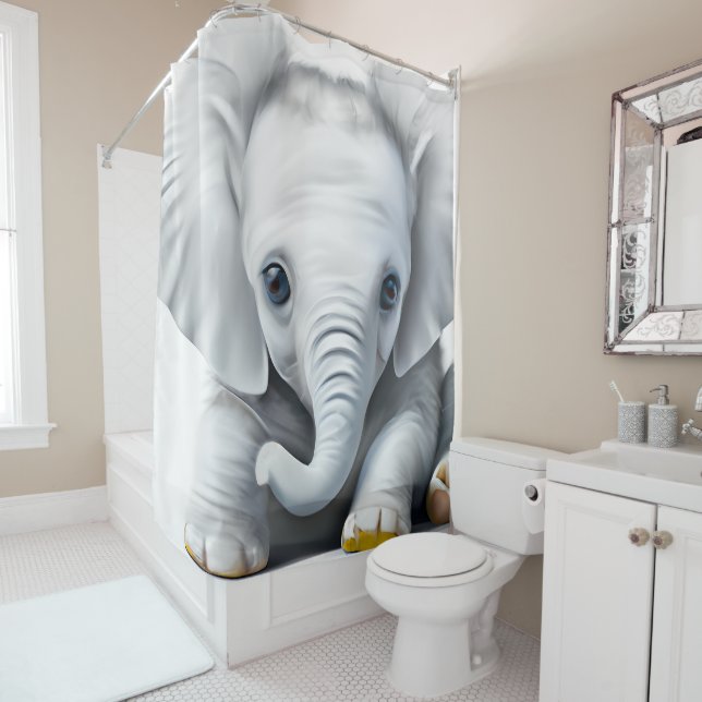 Adorable Grey Baby Elephant  Shower Curtain (In Situ)
