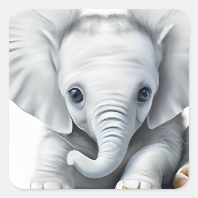 Adorable Grey Baby Elephant  Square Sticker (Front)