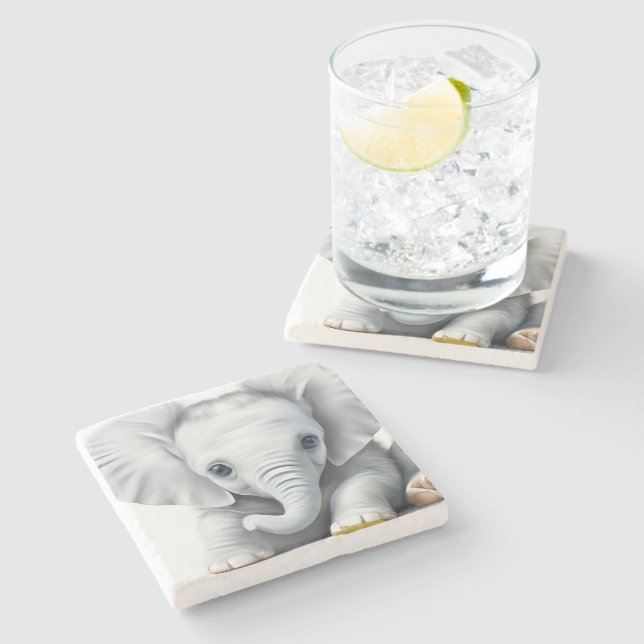 Adorable Grey Baby Elephant  Stone Coaster (Side)