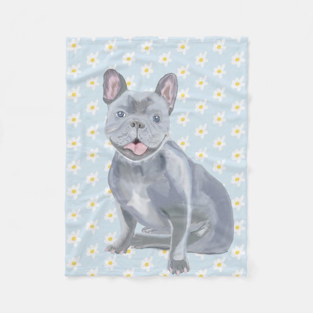Adorable Grey Blue French Bulldog Puppy Fleece Blanket (Front)