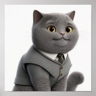 Adorable Grey Cat Poster for Cat Lovers