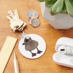 Adorable Grey Duckling Close-Up Photograph Key Ring