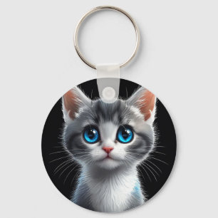 Adorable Grey Kitten With Striking Blue Eyes Key Ring