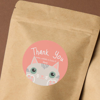 Adorable Grey Kitty Thank You | Small Business Classic Round Sticker