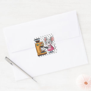 Adorable Grey Mouse Making Coffee Square Sticker