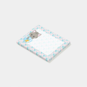 Adorable Grey Tabby Kitten with Fish Bowl Post-it Notes