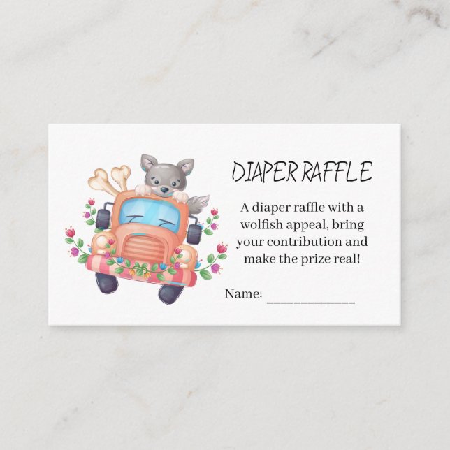 Adorable Grey Wolf Baby Shower Diaper Raffle Enclo Enclosure Card (Front)