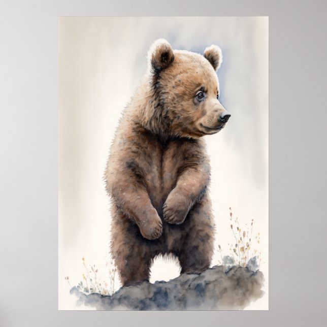 Adorable Grizzly Bear Watercolor Nursery Poster (Front)